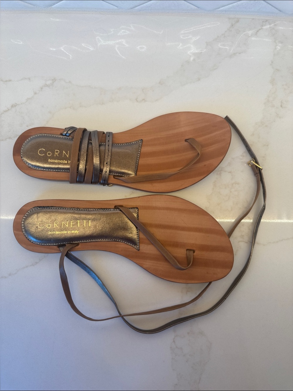Cornetti Metallic Bronze Wrap Toe-Post Sandals